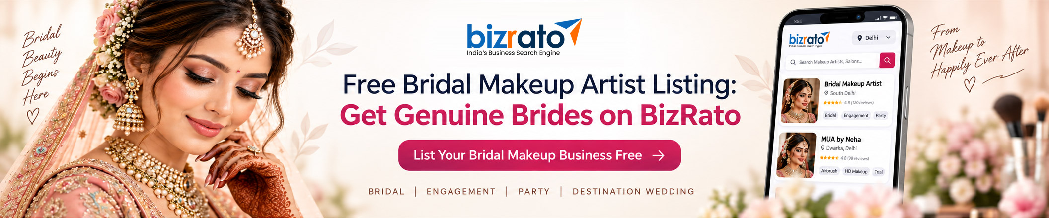 Free Bridal Makeup Artist Listing in Delhi: Get Genuine Brides on BizRato